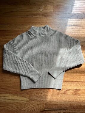 Everlane Cropped organic 100% cotton mock neck tan pullover sweater women's XXS